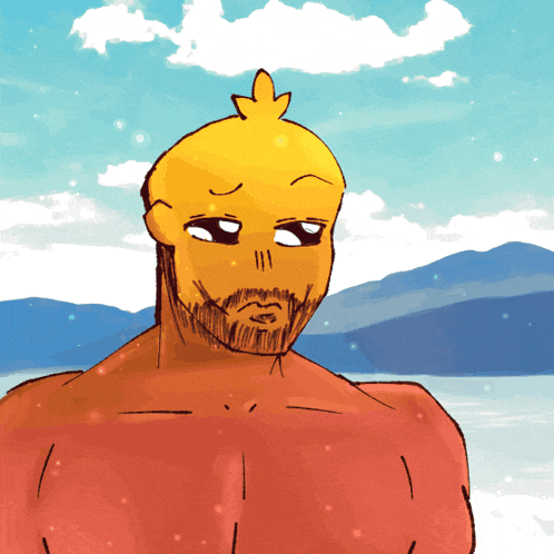 a cartoon drawing of a man with a beard and a yellow head