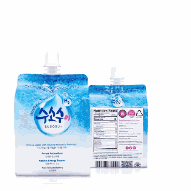 a package of susosu water has a nutrition facts label on it