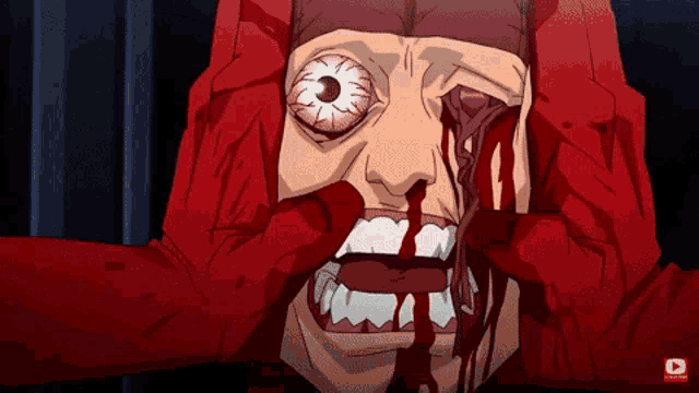 a cartoon character with blood coming out of his eye and mouth
