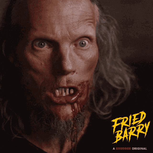 a poster for the movie fried barry shows a man with blood on his face