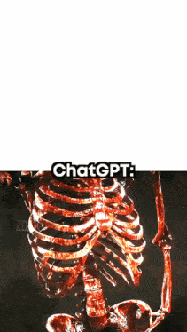 a skeleton with blood coming out of its ribs is next to a chat gpt screen