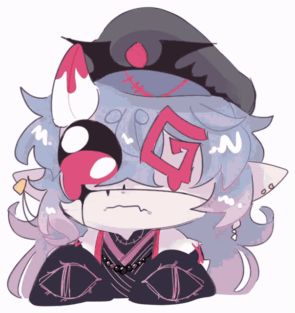a drawing of a person with a crown on their head and a red square on their eye
