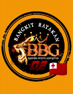 a logo for bangkit ratakan bbc with a flag in the background