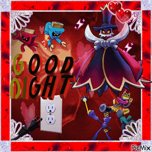 a picture with cartoon characters and the words " good night "