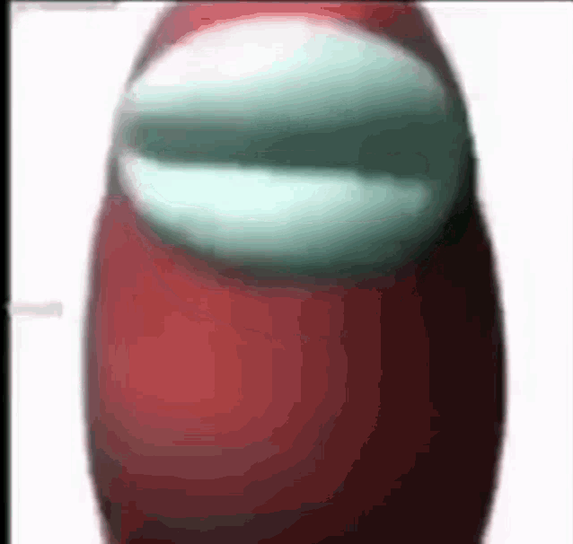 a close up of a red among us character with a white face on a white background .