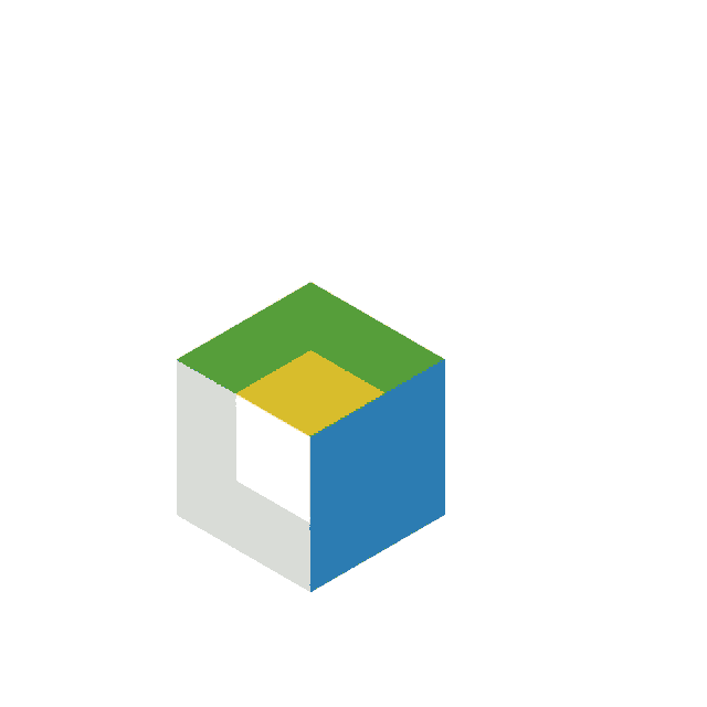 a yellow light bulb is above a blue and green cube
