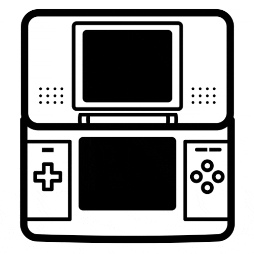 a black and white drawing of a nintendo ds game console