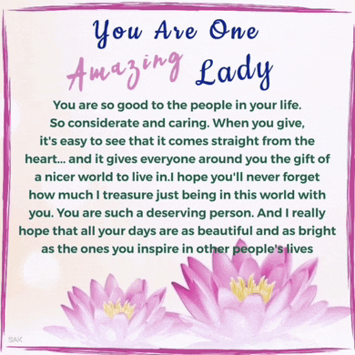 a card that says " you are one amazing lady " on it