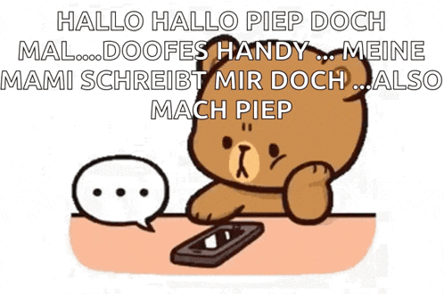 a cartoon of a teddy bear sitting at a table with a cell phone