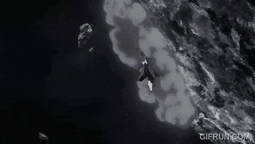 a gif from gifrun.com shows a jet flying through a cloudy sky