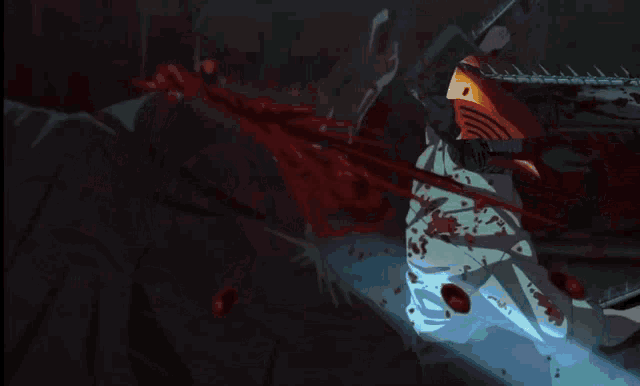 a man in a suit and tie is laying in a dark room with blood coming out of his head .