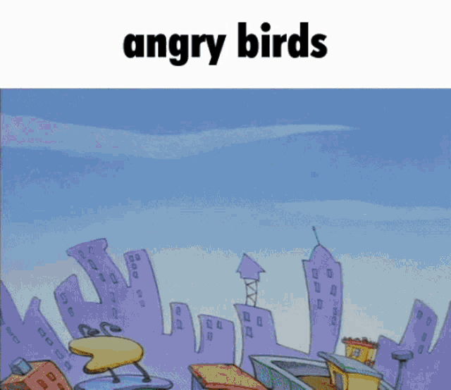 a cartoon character is jumping in the air with the words angry birds written above him