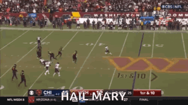 a football game is being shown on cbs and the words hail mary are on the screen