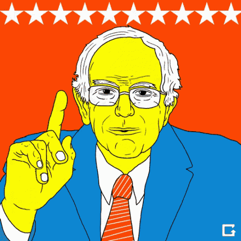 a drawing of bernie sanders with a yellow face
