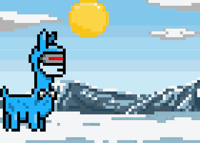 a pixel art of a llama wearing a mask and goggles