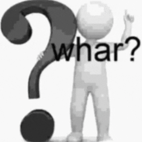 a 3d man is standing next to a question mark and asking what ?
