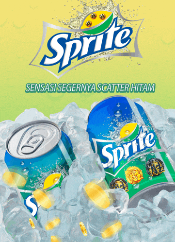 a can of sprite sits on ice with a yellow background
