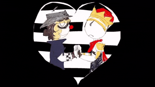 a drawing of a man and a woman in a heart