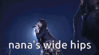 nana 's wide hips is written in white on a dark blue background