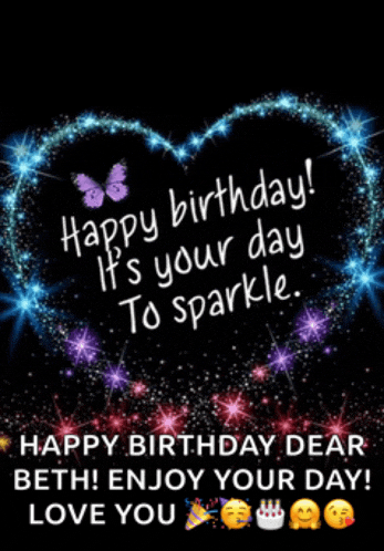 a birthday card for beth with a heart made of stars