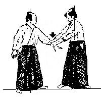 a black and white drawing of two men standing next to each other holding hands