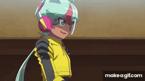 a cartoon girl wearing headphones and a mask is standing in a room .