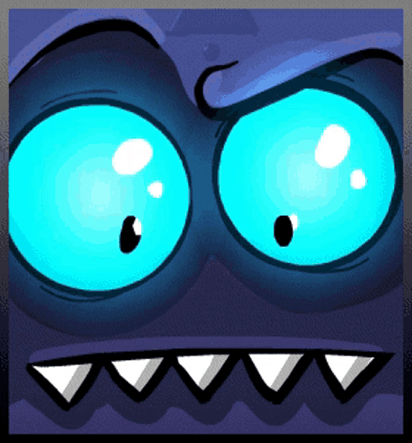 a cartoon drawing of a monster with blue eyes