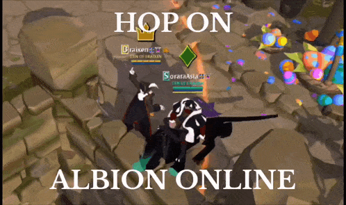 a video game with the words hop on albion online at the top