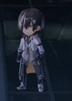 a cartoon character is standing in a dark room with his hands in the air .