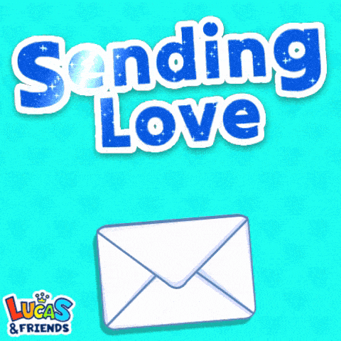 an envelope with red hearts coming out of it and the words sending love above it