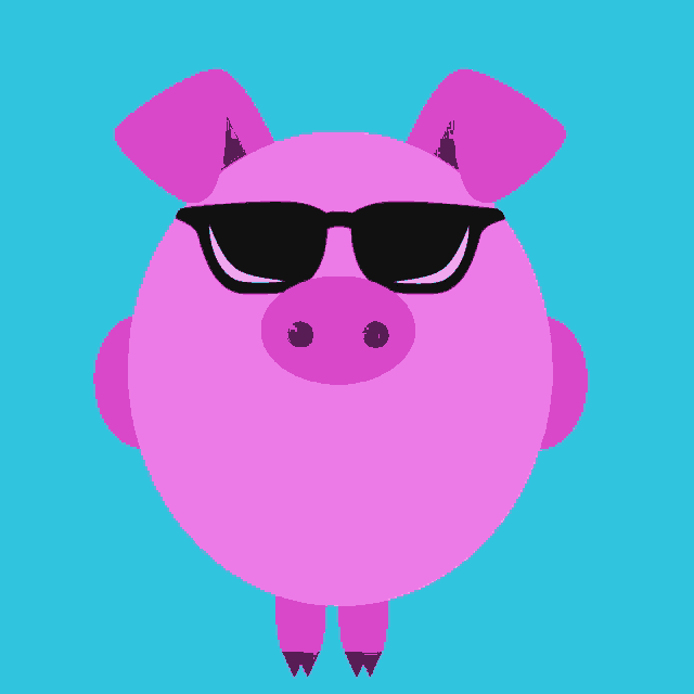 a cartoon pig wearing sunglasses looks at the camera
