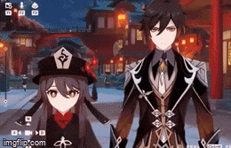 a man and a woman are standing next to each other in a video game and looking at each other .