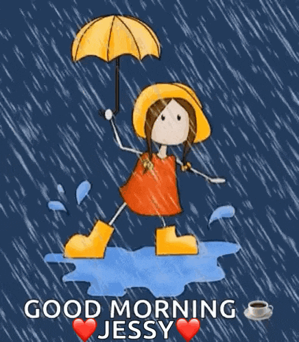 a girl is holding an umbrella in the rain and a cup of coffee .