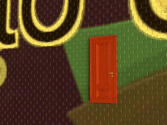 a red door with the words act nou cha on it