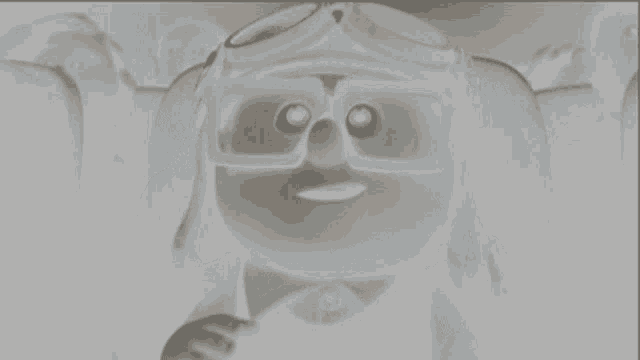 a close up of a cartoon character wearing glasses and a bow tie