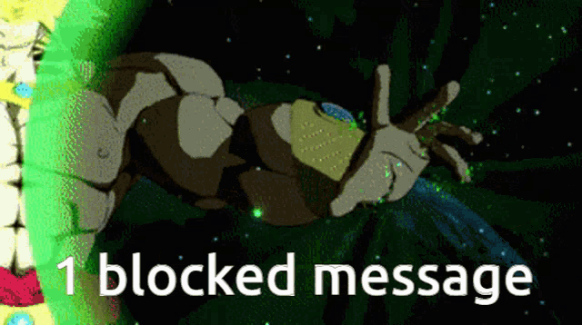 a picture of a cartoon character with the words " 1 blocked message " on the bottom