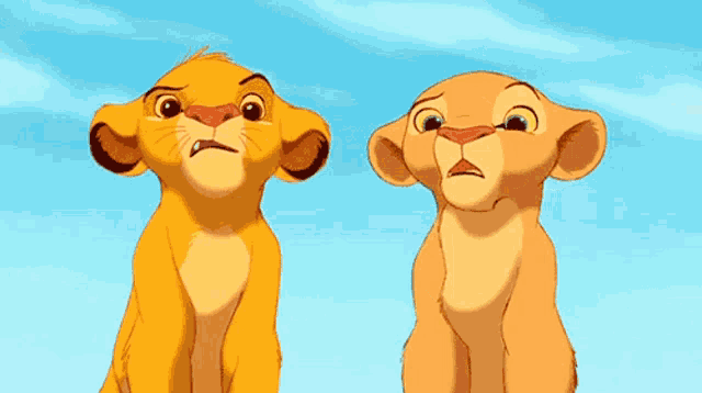 simba and nala from the lion king are looking up at something