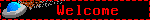a welcome sign with a pixelated eye