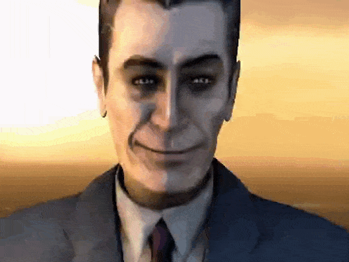 a man in a suit and tie is smiling in a video game .