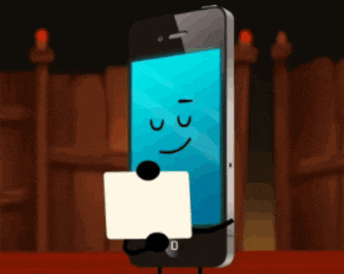 a cartoon drawing of a cell phone holding a piece of paper with the number 13 on the screen