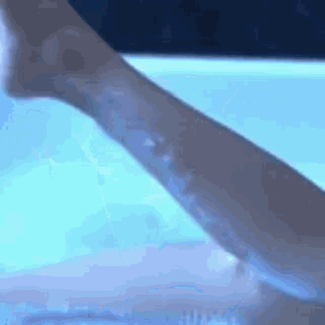 a close up of a person 's leg with a tattoo on it in a bathtub .