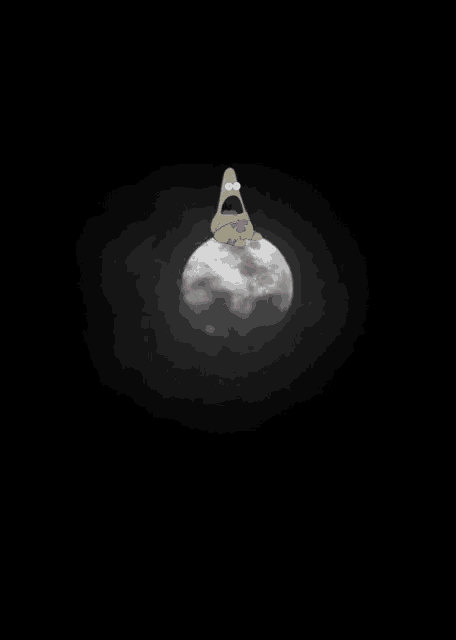 patrick star from spongebob squarepants sitting on top of a moon