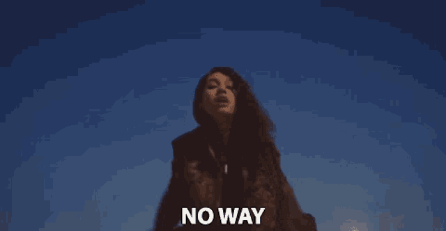 a woman with her arms outstretched and the words " no way " on the bottom