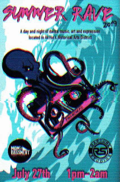 a poster for summer rave 2010 shows an octopus holding a record player