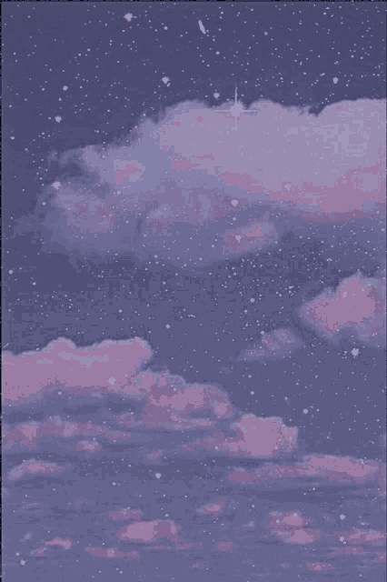 a purple sky with clouds and stars in it