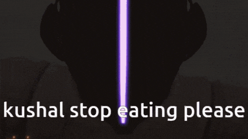 a picture of a person with the words kushal stop eating please above them