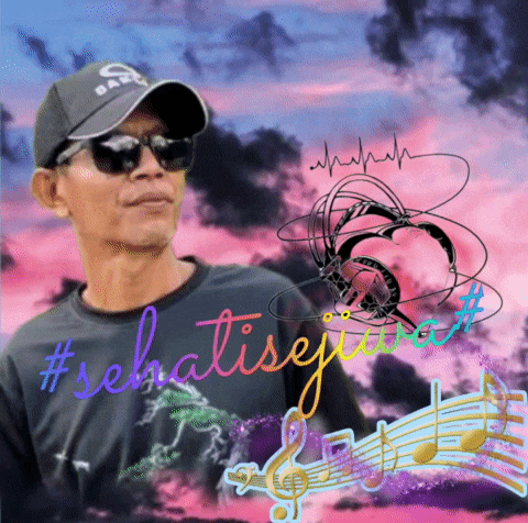 a man wearing sunglasses and a baseball cap is surrounded by music notes and the words #rehatisejo