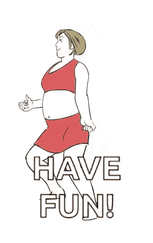 a cartoon of a woman sitting on a man 's lap with the words `` have fun '' .