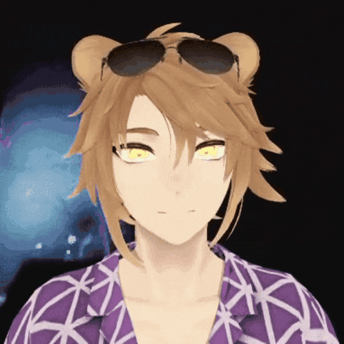 a cartoon character wearing a purple shirt and sunglasses