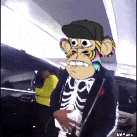 a cartoon of a monkey wearing a hat and a skeleton suit with the words bitapes below it